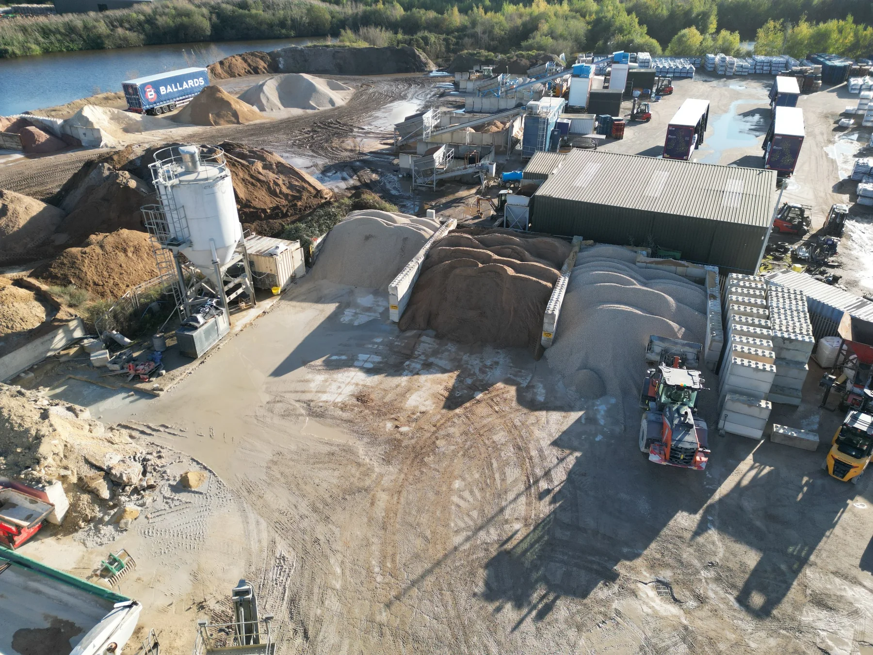 Aerial view of Payne Concrete batching plant and storage yard